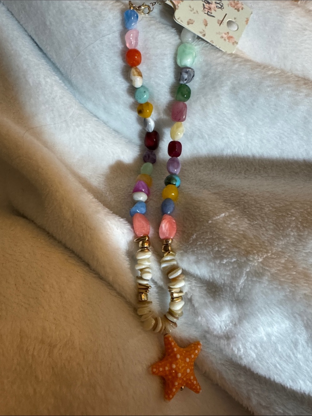 Multicolor Beaded Starfish Pendant Necklace - Colorful Summer Layer